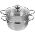 thumbnail image 1 of Stainless Steel Steamer Pot 2-Tier Double Layer Cooker for Stovetop and Induction Large Capacity 9.44 In, 1 of 5