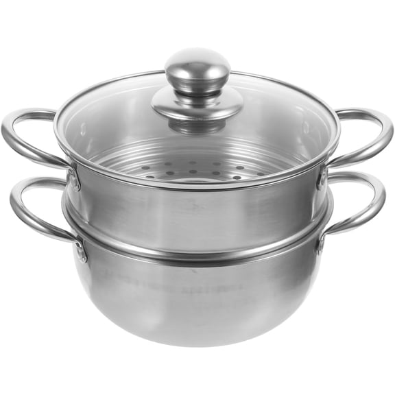 Stainless Steel Steamer Pot 2-Tier Double Layer Cooker for Stovetop and Induction Large Capacity 9.44 In