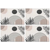 Brown Boho Geometric and Plant Pattern Summer Placemats Table Placemats Set Of 4-Linen Kitchen Washable Placemats Table Mats 11.8"x17.7"Non-Slip Heat Resistant