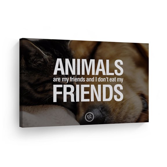 Smile Art Design Animals Are My Friends And I Do Not Eat My Friends Quote Canvas Print Motivational Inspirational Home Decor Artwork Bedroom Living Room - Made in the USA - 30x40