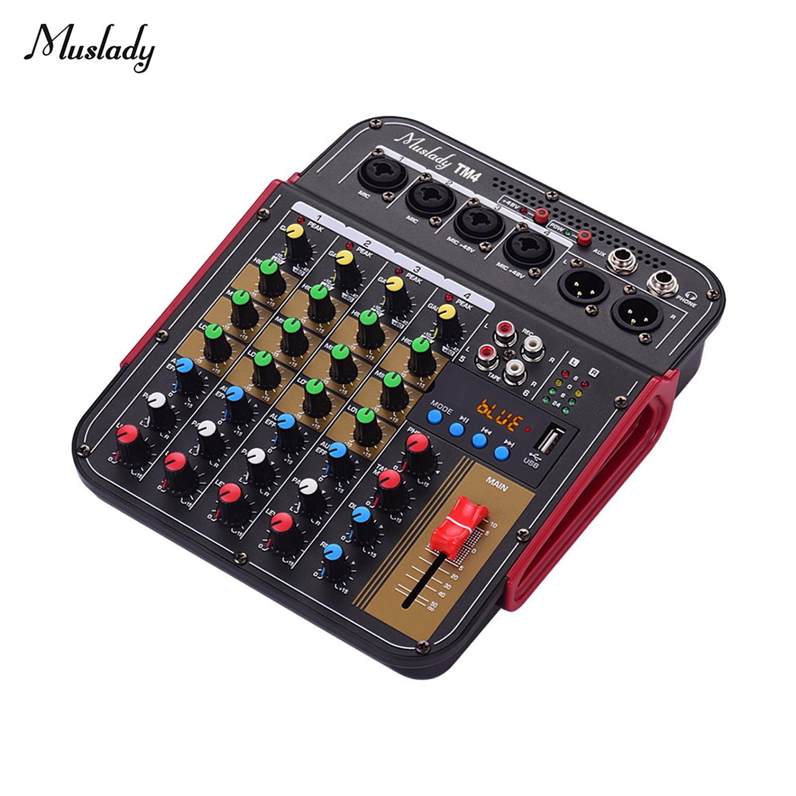 Kalaok Muslady D6 Portable 6-Channel Mixing Console Mixer 7-band EQ Built-in 48V Phantom Power Supports BT Connection USB MP3 Player for Music Recording DJ Network Live Broadcast Karaoke 