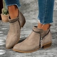 thumbnail image 4 of Shrysg Women's Ankle Boots Casual Low Block Heel Zip Short Booties Comfortable Flock Short Boots with Side Zipper for Outdoor and Daily Wear Khaki, 4 of 5