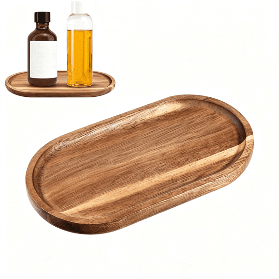 CCOCC Small Acacia Wood Serving Trays,Mini Wooden Platters Wooden Vanity Tray Dispenser,Wood Counter Plates Bathroom Countertop Organizer Trays,Coffee Bar Tray Appetizer Serving Board