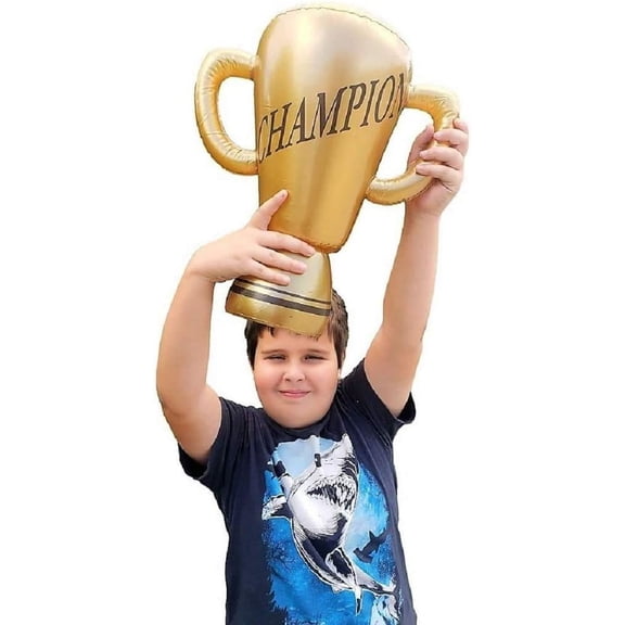 1 Pack- Gold Large 16 Inch Inflatable Trophy Cup with Handles. (16")Champion Design. Great Olympic/Sports Event Themed Decoration