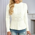 thumbnail image 2 of Arlun Women's Knit Crew Neck Long Sleeve Knit Sweaters Cute Cable Tapered Waist Pullover Tops Simple Elegant Lightweight Cozy Sweater Outfits White XL, 2 of 5
