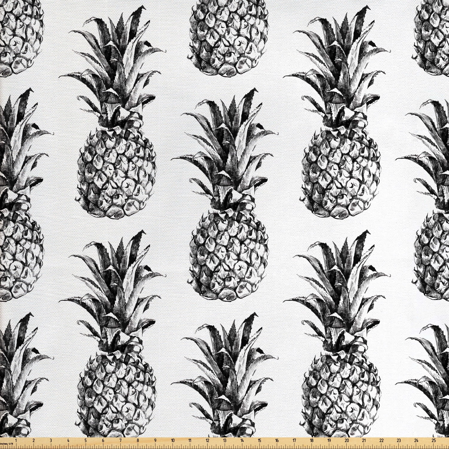 Pineapple Fabric by The Yard, Hand Drawn Tropical Theme Vintage Style