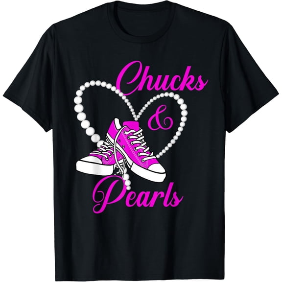 Chucks and Pearls Black 2023 For Women and Men Funny T-Shirt