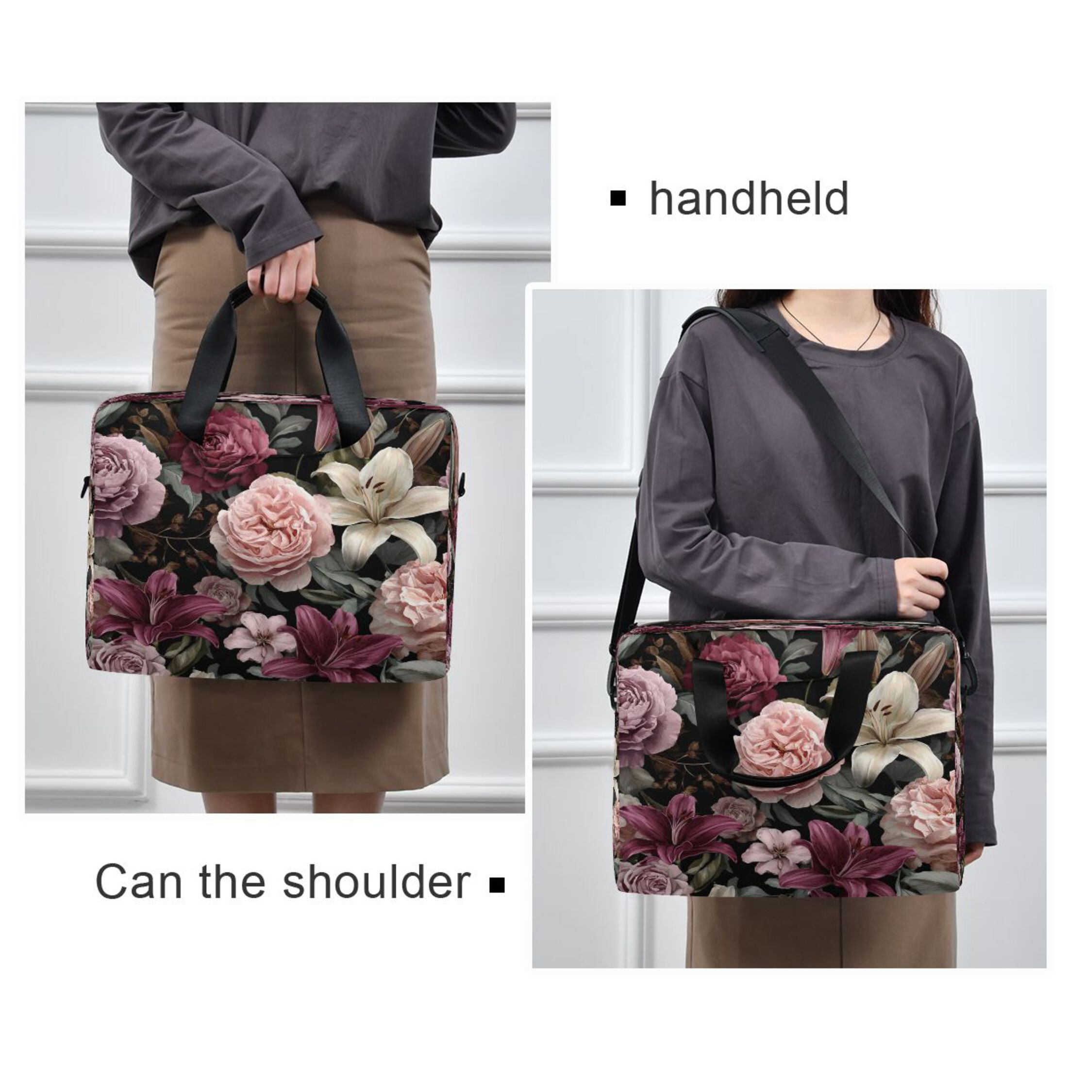 Laptop Bag Laptop Briefcase 15.7 x 3 x 11.8 Inches Laptop Bag Briefcases Laptop Storage Travel Laptop Bag Work Laptop Bag Dark Gray Flowers