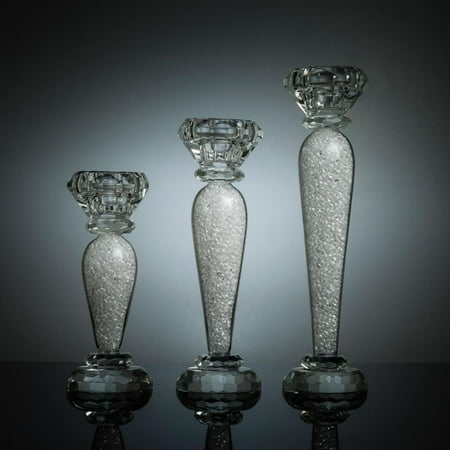 Premium 6, 7 And 9 Crystal Candlestick (3-Piece Set), Radiant Gems Inside Stem | Contemporary Elegance And Style | Modern Kitchen, Dining, or Living Room Use