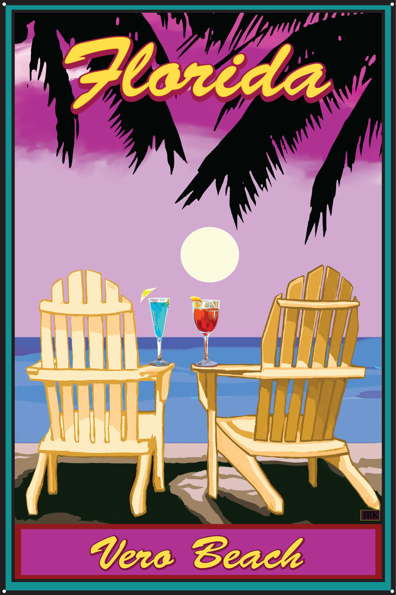 Vero Beach Florida Adirondack Chairs Palms Punch Metal Art 