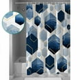 thumbnail image 4 of Navy Blue Marble Waterproof Fabric Shower Curtain, Gold White Geometric Hexagon Modern Shower Curtain for Bathroom Curtains Bathtubs Hotel Washable Shower Curtains with 12 Hooks Long 72x78in, 4 of 6