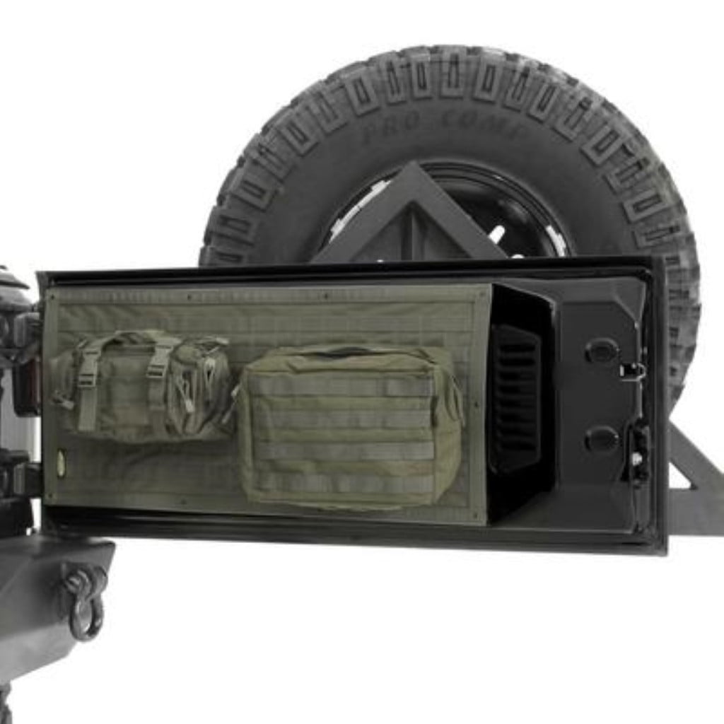 KarParts360 For Jeep Wrangler JK 2007-2018 Gear Tailgate Cover | Olive Drab Green | 600 Denier Polyester With PVC Liner | 2 Large Storage Pouches | Interchangeable With Pals/Molle Pouches