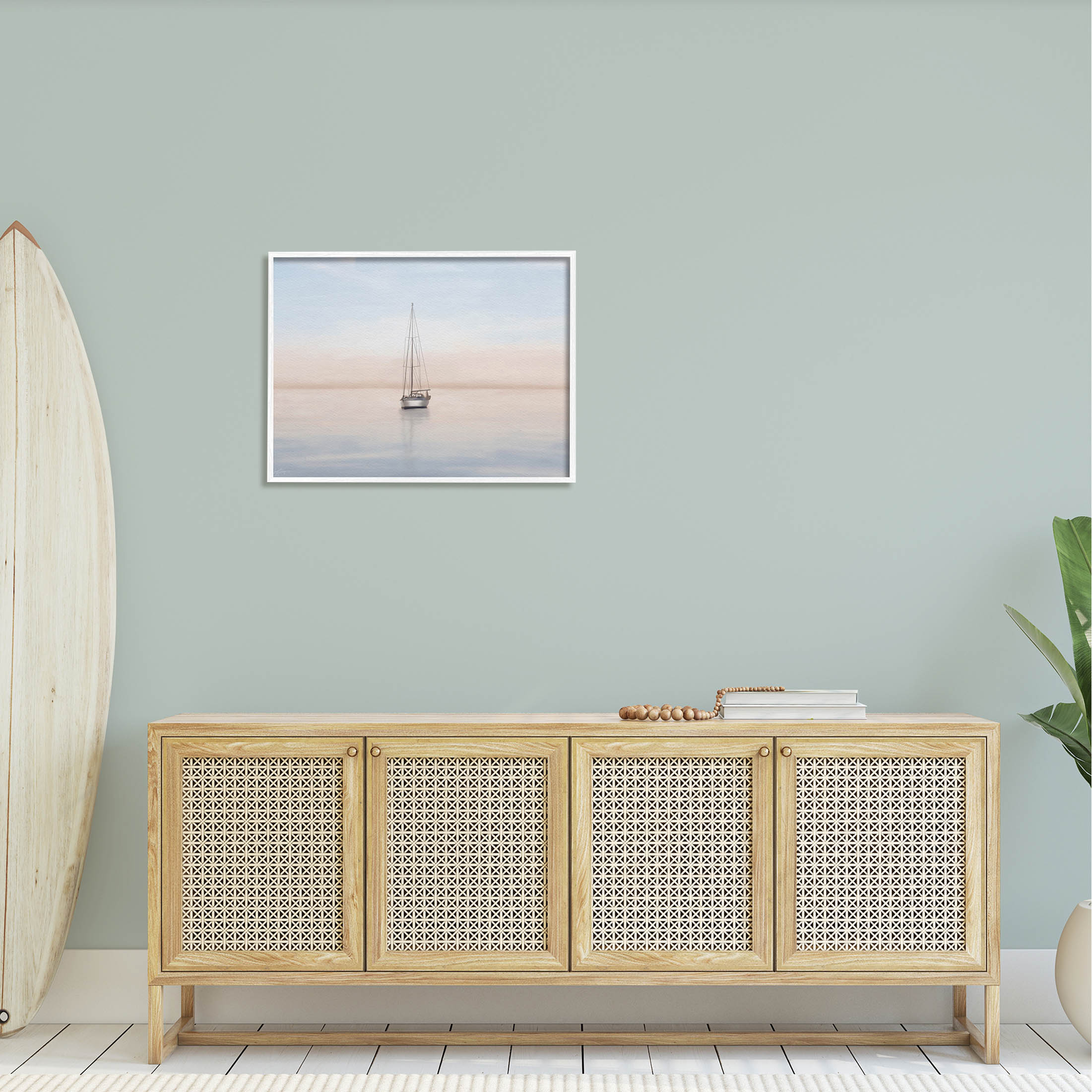 Stupell Industries Tranquil Boat Sunset Reflection Graphic Art White Framed Art Print Wall Art, Design by Elizabeth Medley