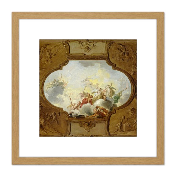 De Wit Apotheosis Of Aeneas Ceiling Study 8X8 Inch Square Wooden Framed Wall Art Print Picture with Mount