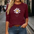thumbnail image 6 of Floral Tshirts for Women 3/4 Sleeve Casual Tunic Shirts Crew Neck Loose Summer Fall Going Out Outfits Wine, M, 6 of 6
