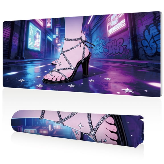 LIVEKEY XXL Mouse Pad Cyberpunk High Heel Sandals 80x40cm Non Slip Durable Easy Clean Stitched Edges Full Desk Coverage for Gaming Office Use