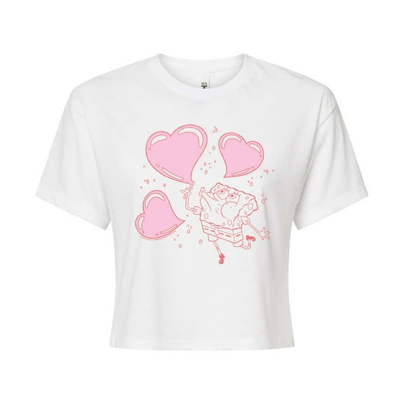 Spongebob Squarepants - Heart Bubbles - Juniors Cropped Graphic T-Shirt