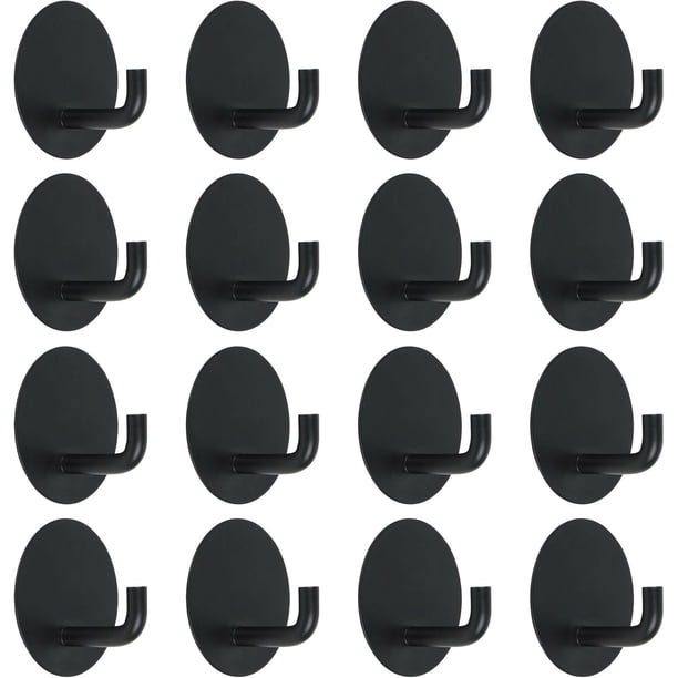 Ganchos para Toallas de Baño - Juego de 16 Ganchos Pared Autoadhesivos de Acero Inoxidable 304, Para Baño, Cocina, Dormitorio - Negro