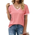 thumbnail image 4 of MOSHU V-Neck Women T Shirts Short Sleeve Loose Summer Tops for Women with Pocket, 4 of 10