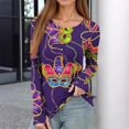 thumbnail image 2 of Mardi Gras Shirts Womens Feathers Print Mask Print Crew Neck T Shirts Glitter Long Sleeve Holiday Tops Light Green S, 2 of 5