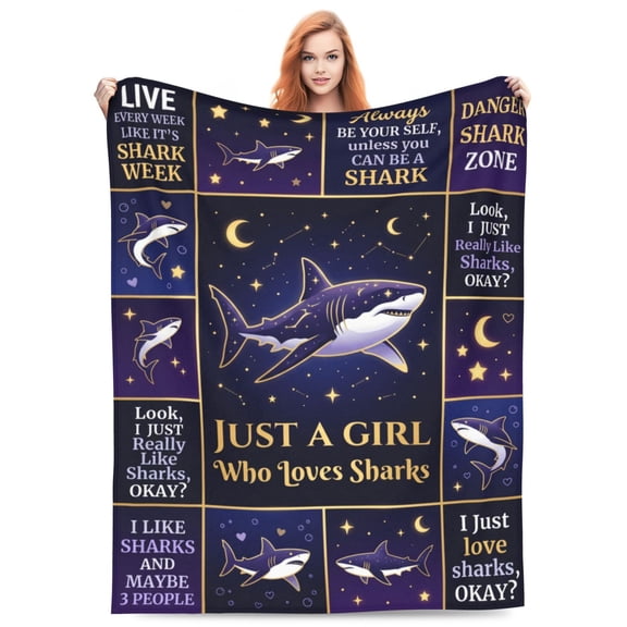 Shark Blanket, Ocean Animal Throw Blanket, Soft Warm Flannel Gift for Adults, Cozy Blanket 50x40