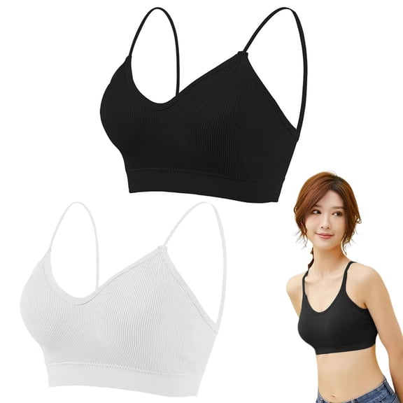 MANJIAMEI Bralettes Bandeau Bra Workout Crop Tank Top Bra Removable Padded Sports Bra for Women Girls 2 Pack Black White