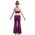 thumbnail image 2 of SiiRoh Kids Girls 70s Disco Jazz Dance Outfits Shiny Sequin Halter Crop Top with Flare Pants Stage Performance Purple 16, 2 of 7