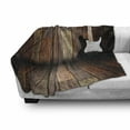 thumbnail image 3 of Popstar Party Soft Flannel Fleece Blanket, Electric Guitar in the Wooden Room Country House Interior Music Theme, Cozy Plush for Indoor and Outdoor Use, 50" x 60", Brown Black White, by Ambesonne, 3 of 6