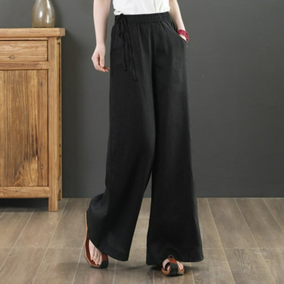 Weiqiqre Capri Pants for Women Wide Leg Linen Pants High Waisted Flowy Palazzo Pants Lounge Loose Casual Work Pants Trousers Pockets