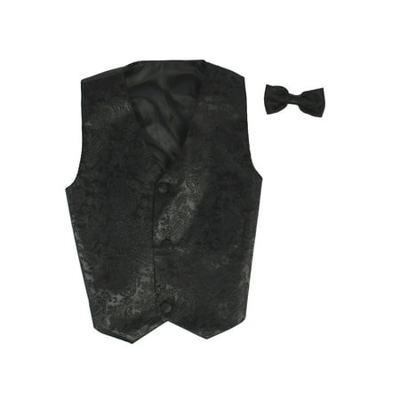 Vest and Clip On Baby Boy Bowtie set - BLACK PAISLEY - S/M (0-12 Months)