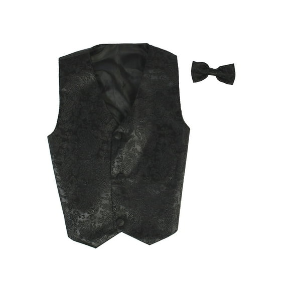 Vest and Clip On Boy Bowtie set - BLACK PAISLEY - 4/5