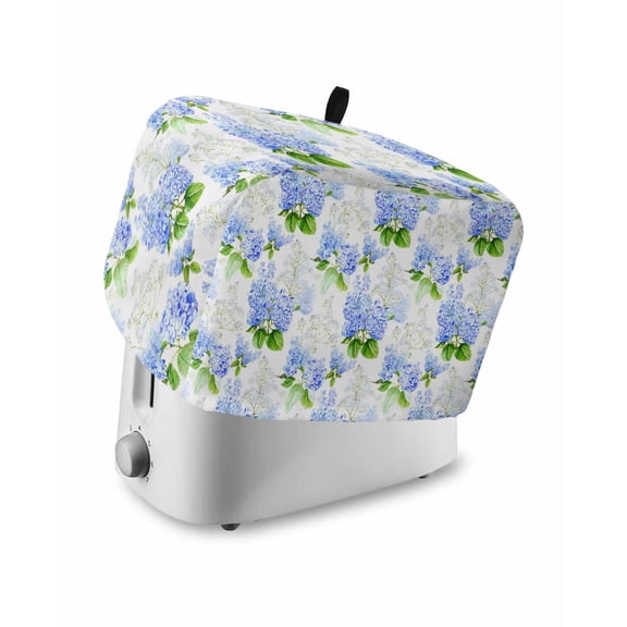 Summer Hydrangeas Toaster Cover 2 Slice, Small Kitchen Appliance Covers, White Blue Flowers Pastoral Leaves Toaster Oven Cover with Loop, Bread Machine Cover Polyester Dust Cover Protection