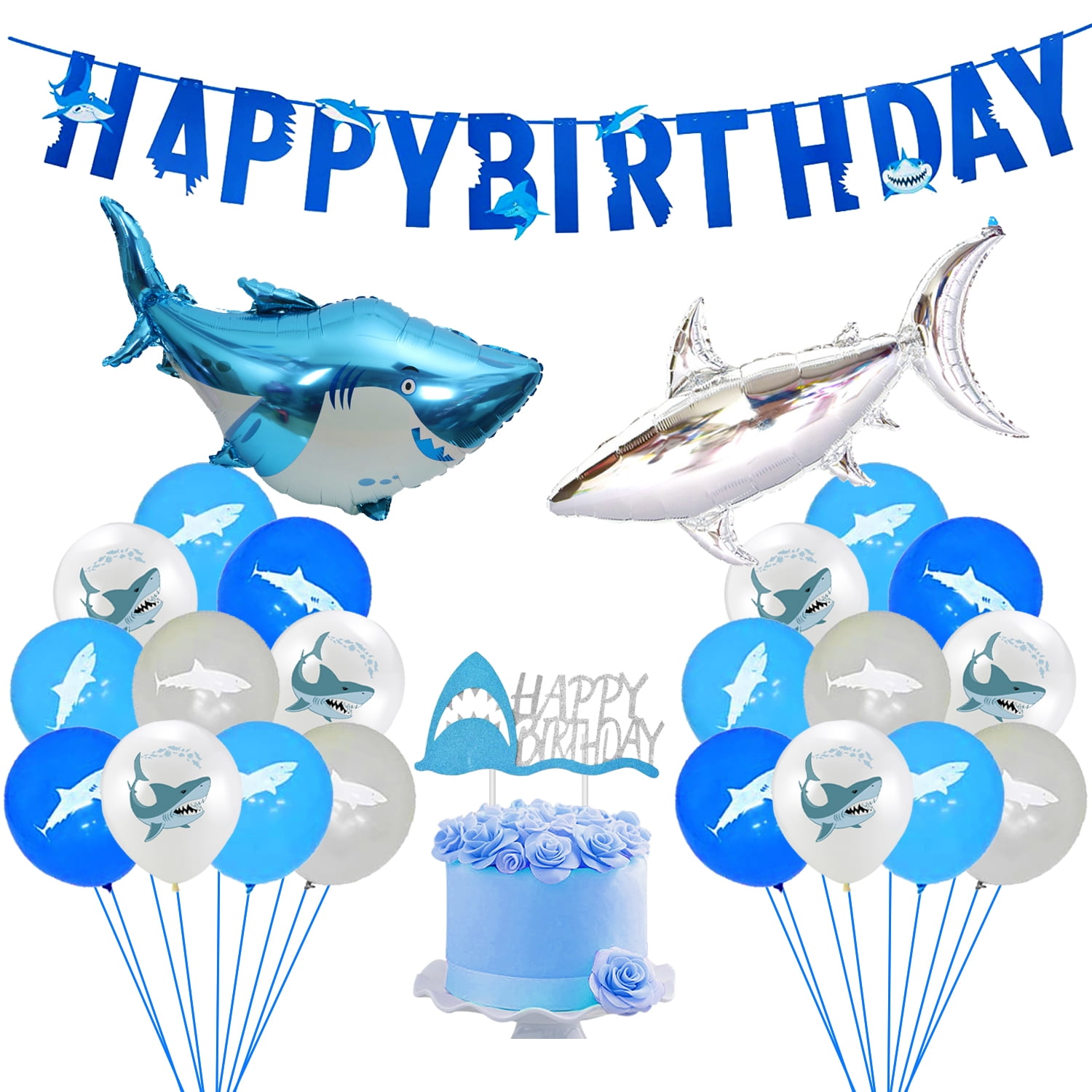 Blue Shark Themed Boys Birthday Party Decoration Happy Birthday