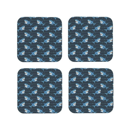 

Fuzoiu Funny Sharks Print Leather Coasters Set Drink Coasters Set of 4 for Tabletop Protection Durable PVC Coasters Home Décor and Housewarming Gift-Square