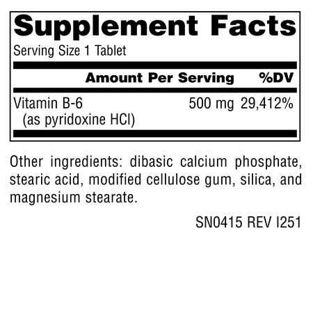 ソースナチュラルズ ビタミンB-6 500mg 50粒 Source Naturals Vitamin B6 500mg 50Tablets お取り寄せ