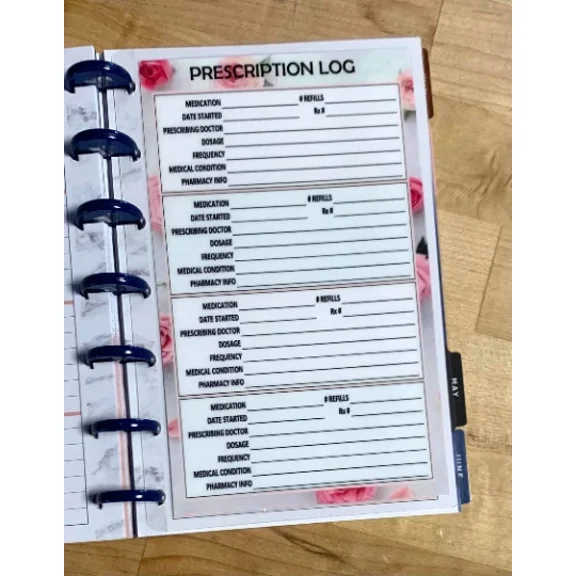 Prescription Medication Rx Log Dashboard Insert For Use With Mini Happy Planner-