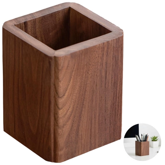 Black American Walnut Wood Pen Holder, Desk Organizer Box for Pens, Pencils, Office Supplies, Square Solid Wood Design, Handmade, 3.1 x 3.1 x 3.9 in for Modern Home Office
