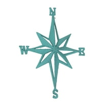 Zeckos Turquoise Cast Iron Nautical Compass Rose Wall Hanging Décor
