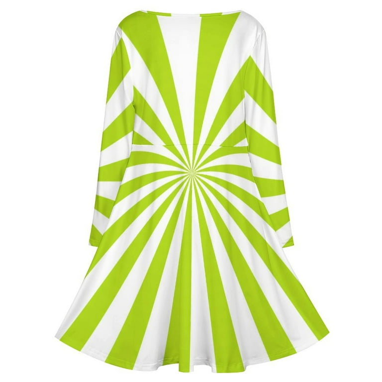 Bright Green And White Sunburst Long Sleeve Dresses For Women Vintage  Elegant Party Dress Oversized V-neck Dress S-8XL - Walmart.com