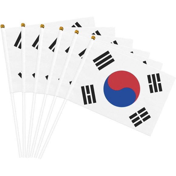 TRAHOO-South Korea Flag 20 Pack, 5.5*8.2 Inch Small Handheld South Korean Flags with Sticks, Vivid Color Hand Waving Stick Flags for National Day Memorial Day Decorations, Anti-Ultraviolet Fading Ind