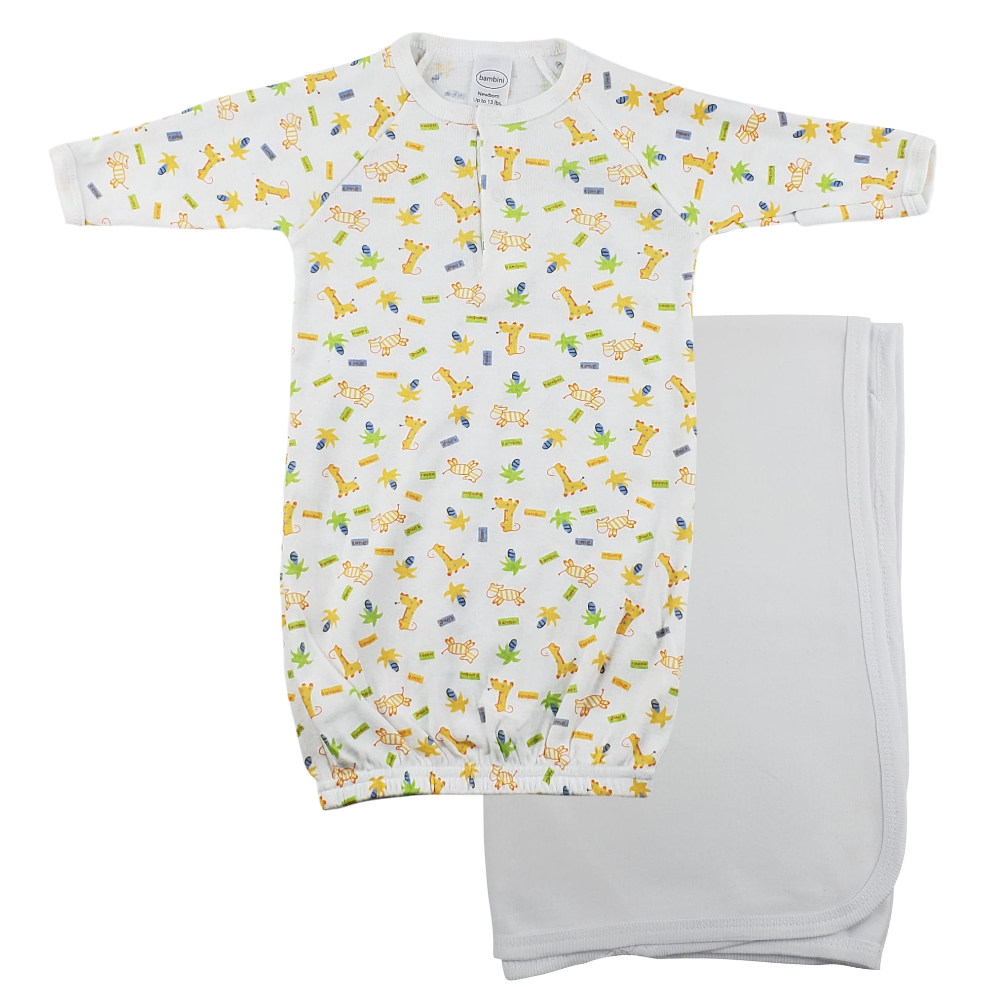 CS-0097 Print Infant Gown & Recieving Blanket, White - Newborn