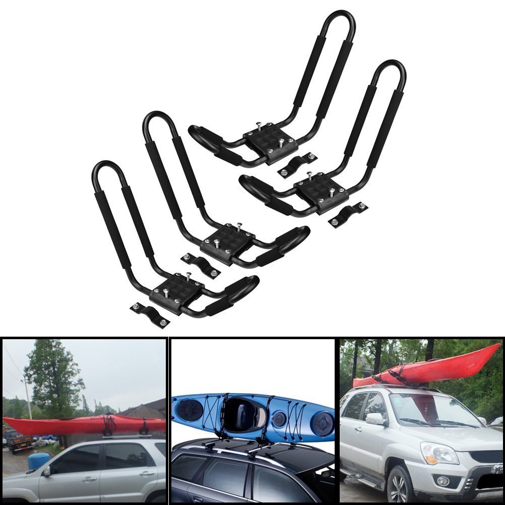 2 Pairs Universal Roof J-Bar Rack Kayak Boat Canoe Car SUV Top Mount Carrier New