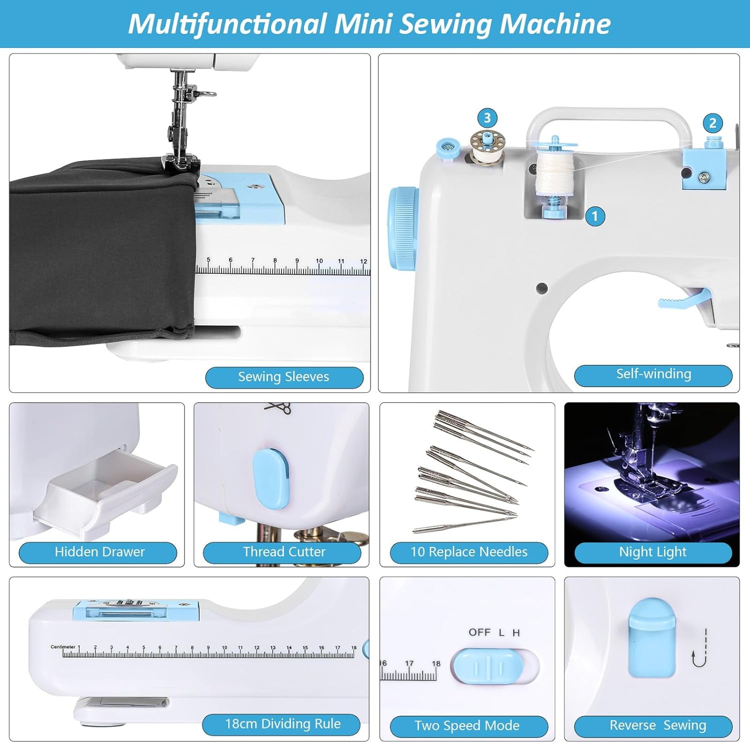 Sewing Machine for Beginners, Portable Mini Sewing Machine with 13 Replaceable Presser Feets, Built-in 12 Stitches, Extension Table, 39 Colors Thread, Reverse Sewing, 2 Speed Foot Pedal, Sewing Kit