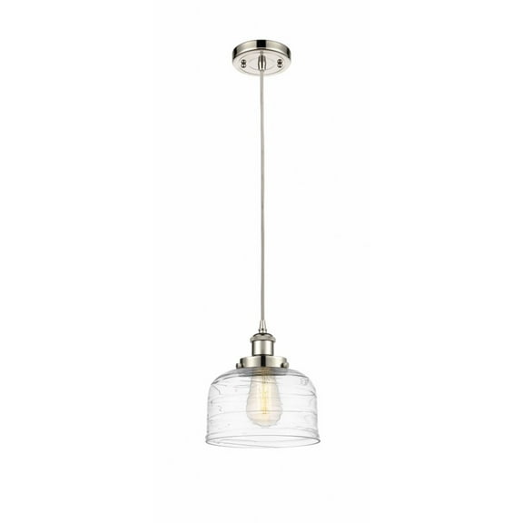 916-1P-PN-G713-Innovations Lighting-Bell - 1 Light Cord Hung Mini Pendant In Industrial Style-10 Inches Tall and 8 Inches Wide-Polished Nickel