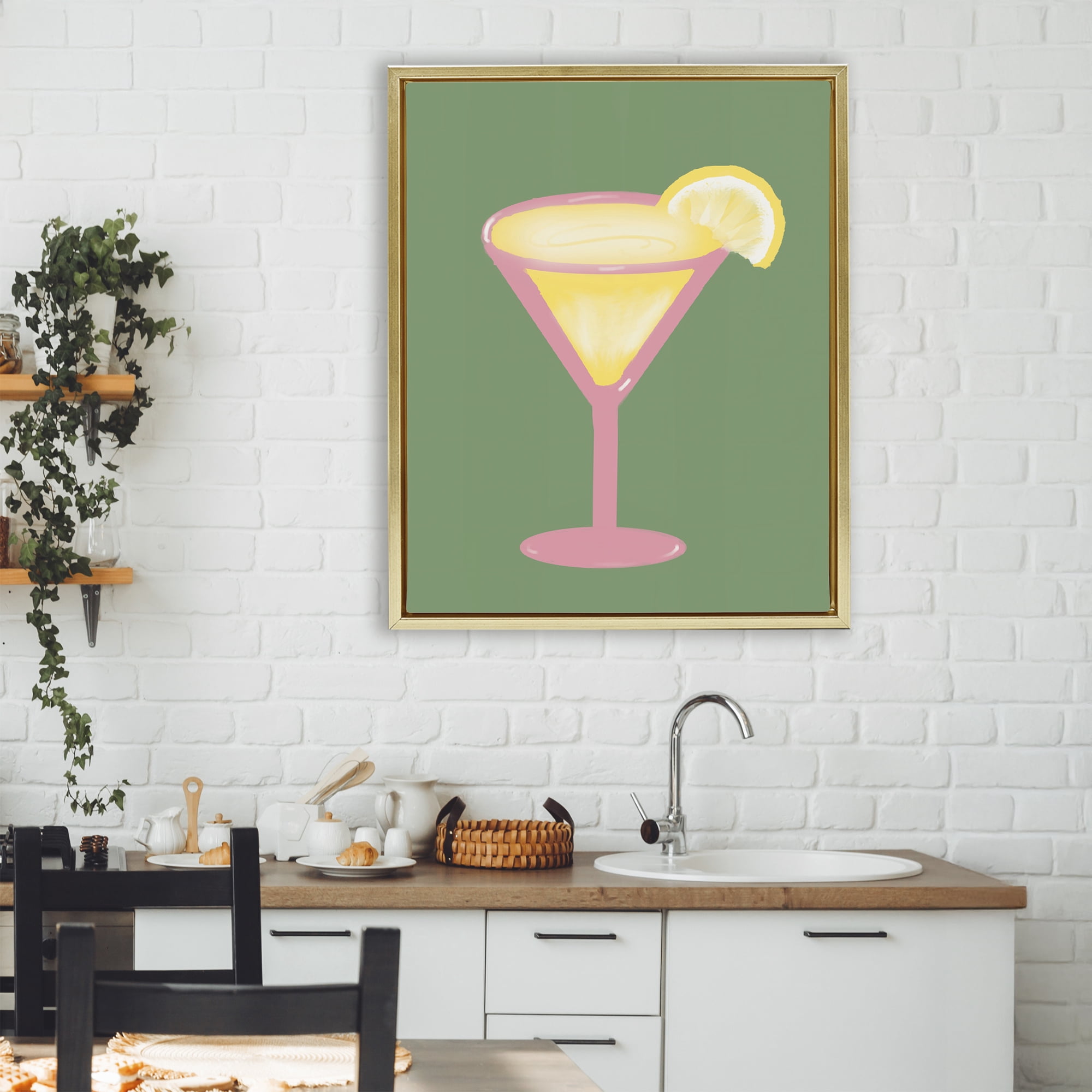 Stupell Industries Lemon Drop Glass over Green Gold Framed Floater Canvas Wall Art, design by Robin Maria