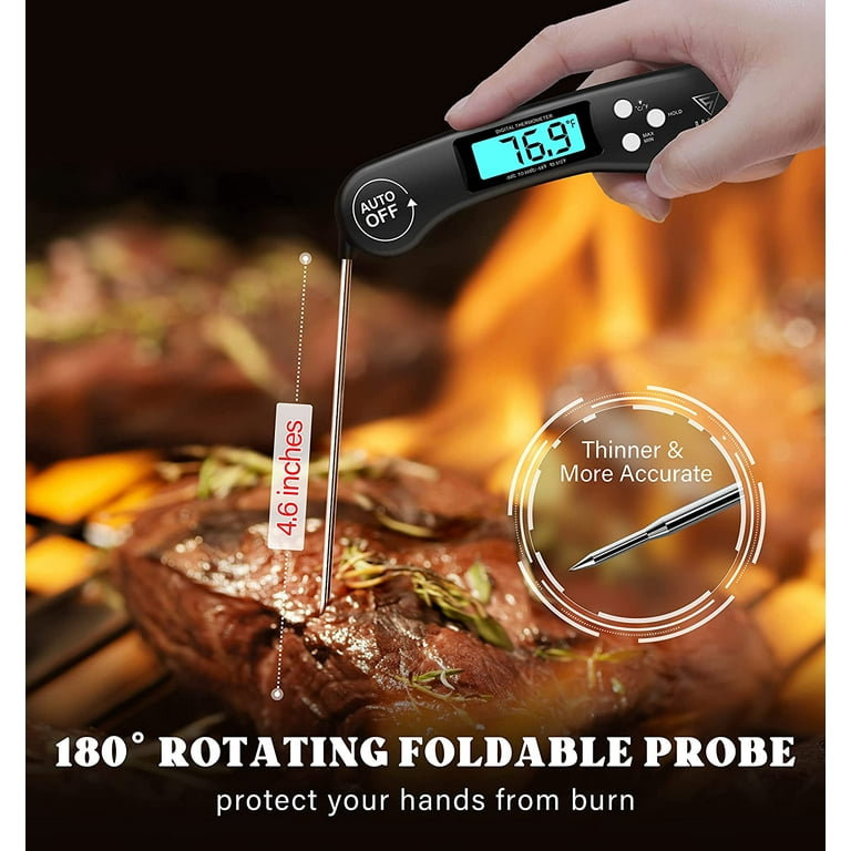 DOQAUS Meat Thermometer, Instant Read Food Thermometer with Backlit,Kitchen Thermometer  Probe for Grill, Turkey, BBQ(Black） 