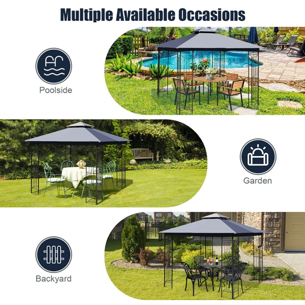 Aimee Lii 10 x 10 Feet L-Shaped Patio Canopy Gazebo Outdoor 2-Tier Steel Tent, Backyard Canopy Gazebo for Party Wedding BBQ Events, Gray Aimee Lii 10 x 10 Feet L-Shaped Patio Canopy Gazebo Outdoor 2-Tier Steel Tent, Backyard Canopy Gazebo for Party Wedding BBQ Events, Gray