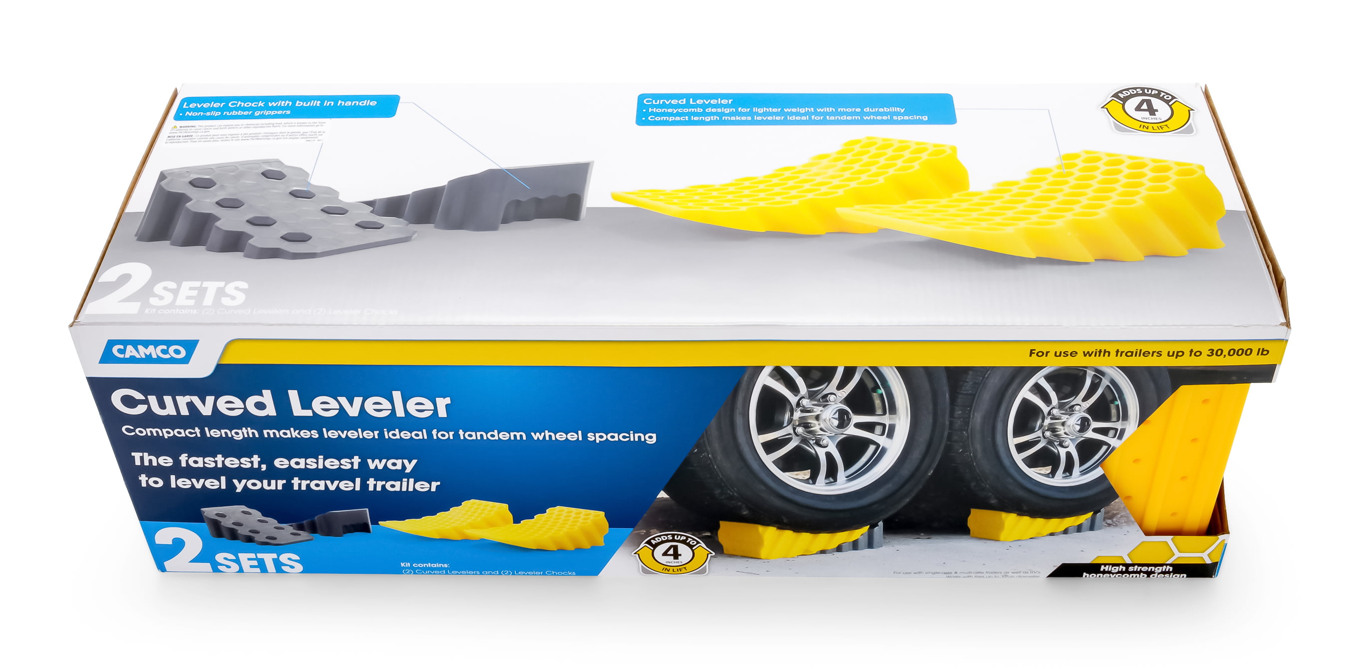 RVMATE Camper Levelers 8-Piece Kit RV Leveling Blocks Camper Wheel Chocks Including Two Curved Levelers Two Chocks Two Rubber Grip Mats and Bonus Jack Pad in Storage Carrying Bag 