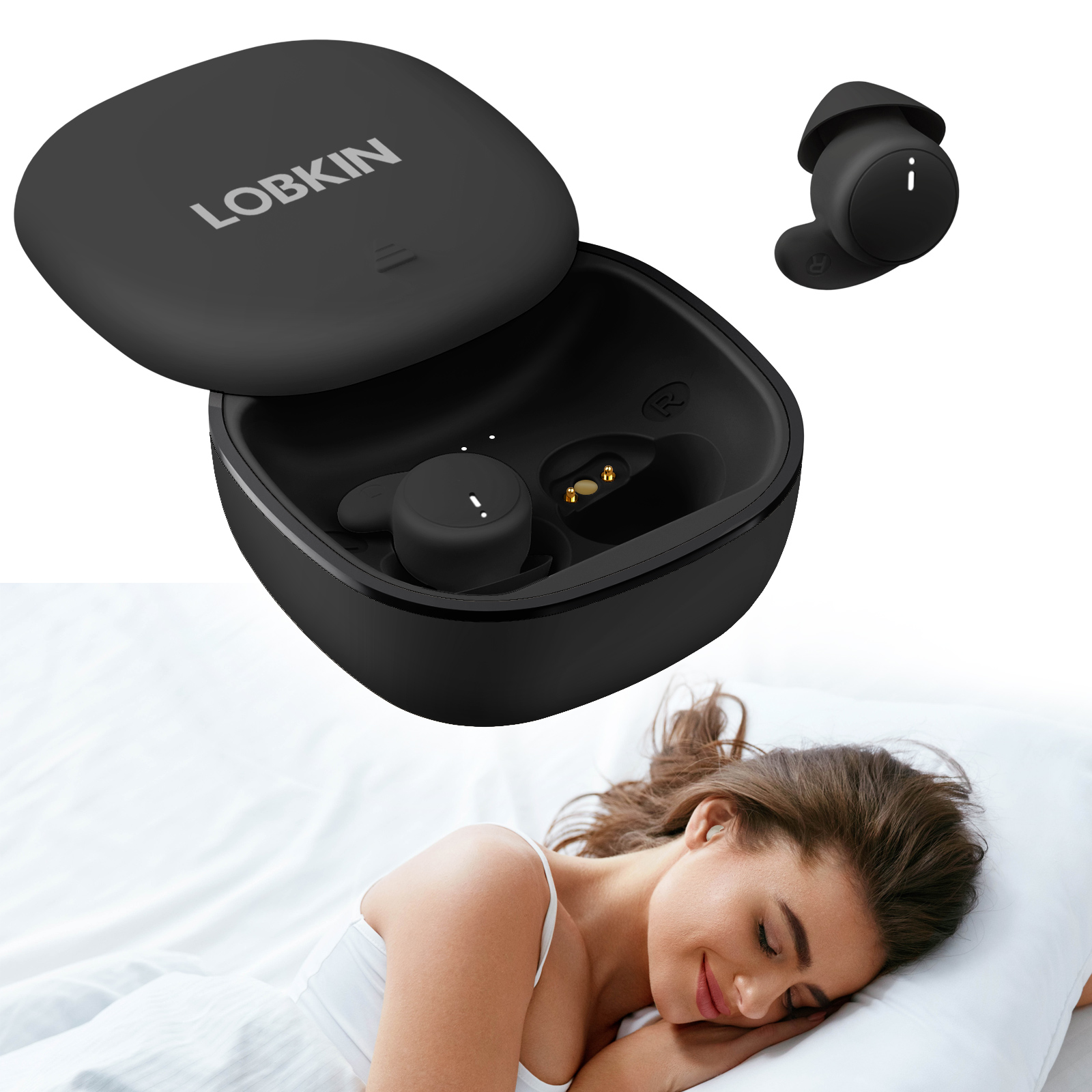 LOBKIN Sleep Earbuds,Mini Wireless Earbuds,Sleeping Headphones,20H Playtime Ear Buds with IPX6 Waterproof Earphones for Side Sleepers,Touch Control,Black