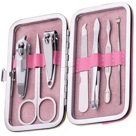 Vruelia Nail Clipper 7Pcs Set Nail Scissors Grooming Travel Case Tools Manicure Pedicure Kit Ear Pick Tweezers Nail File for Women 7 in 1